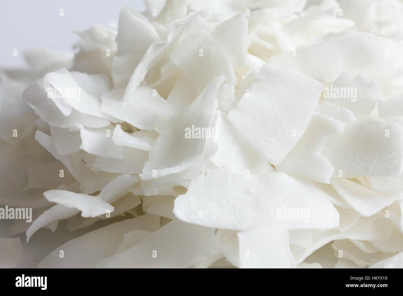 Detail der getrockneten rasierte Kokosnuss Flocken. In der Perspektive. Stockfoto