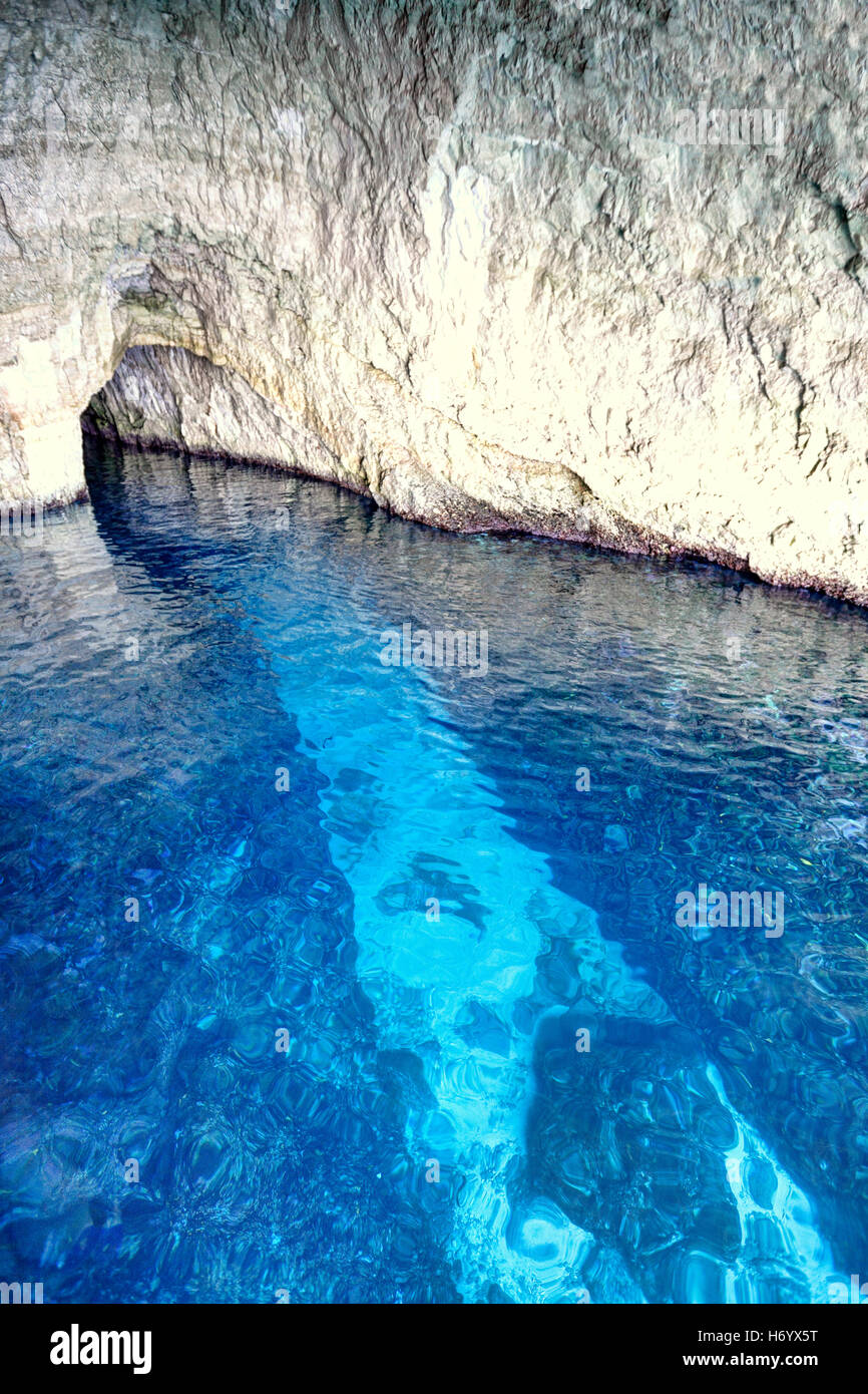 Den berühmten blauen Grotten in Zakynthos Island, Griechenland Stockfoto