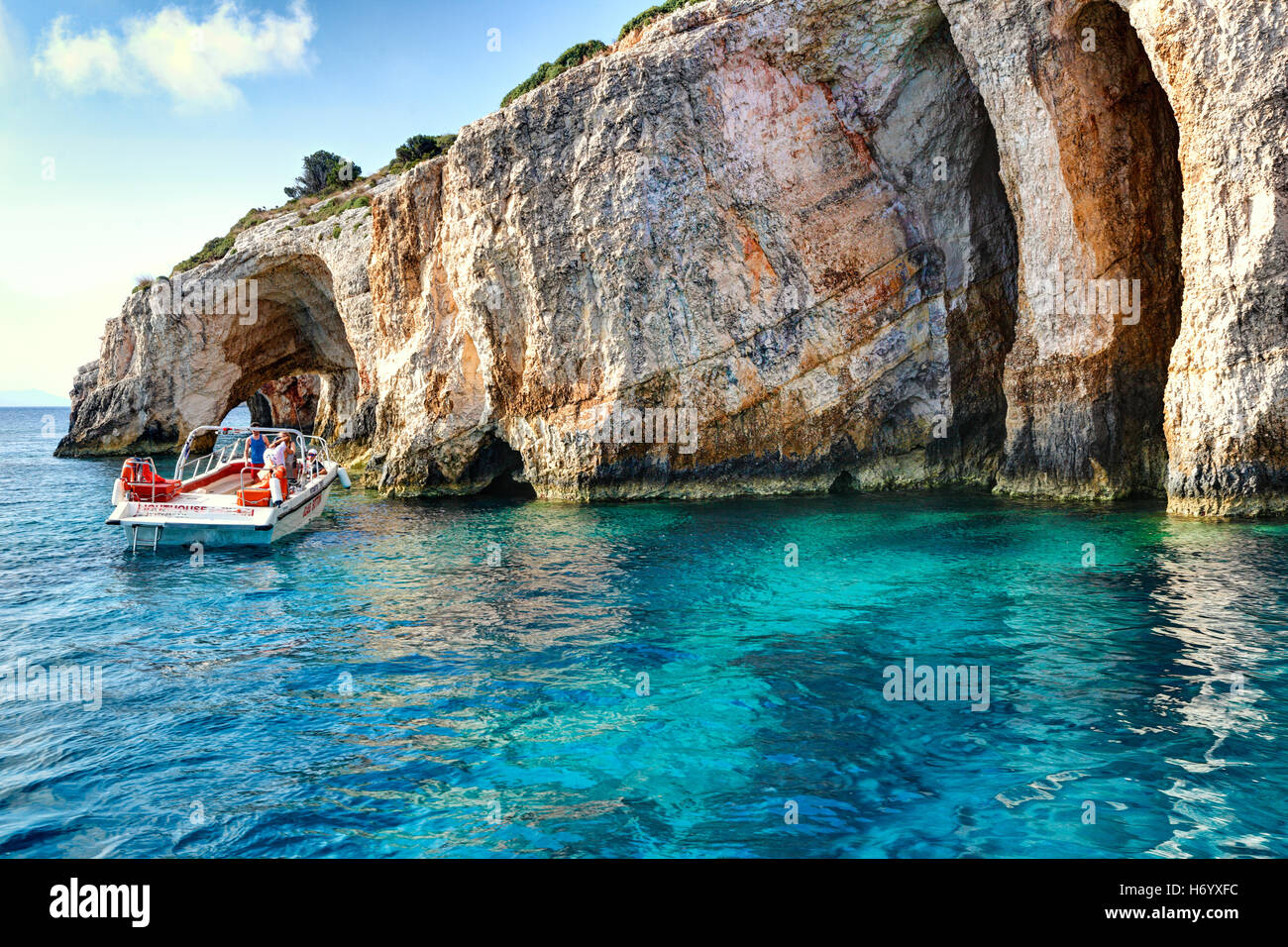 Den berühmten blauen Grotten in Zakynthos Island, Griechenland Stockfoto