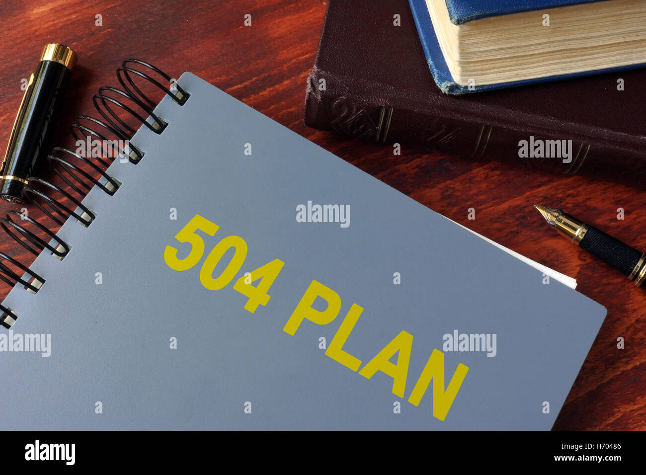 Buchen Sie mit Titel 504 Plan. Sonderpädagogik-Konzept. Stockfoto
