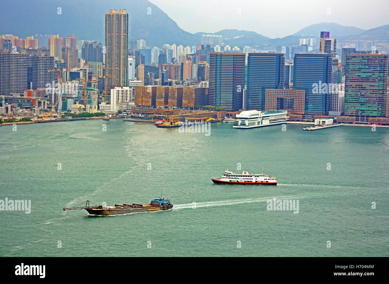 Luftbild auf Kowloon Halbinsel und Bucht Hong Kong Stockfoto