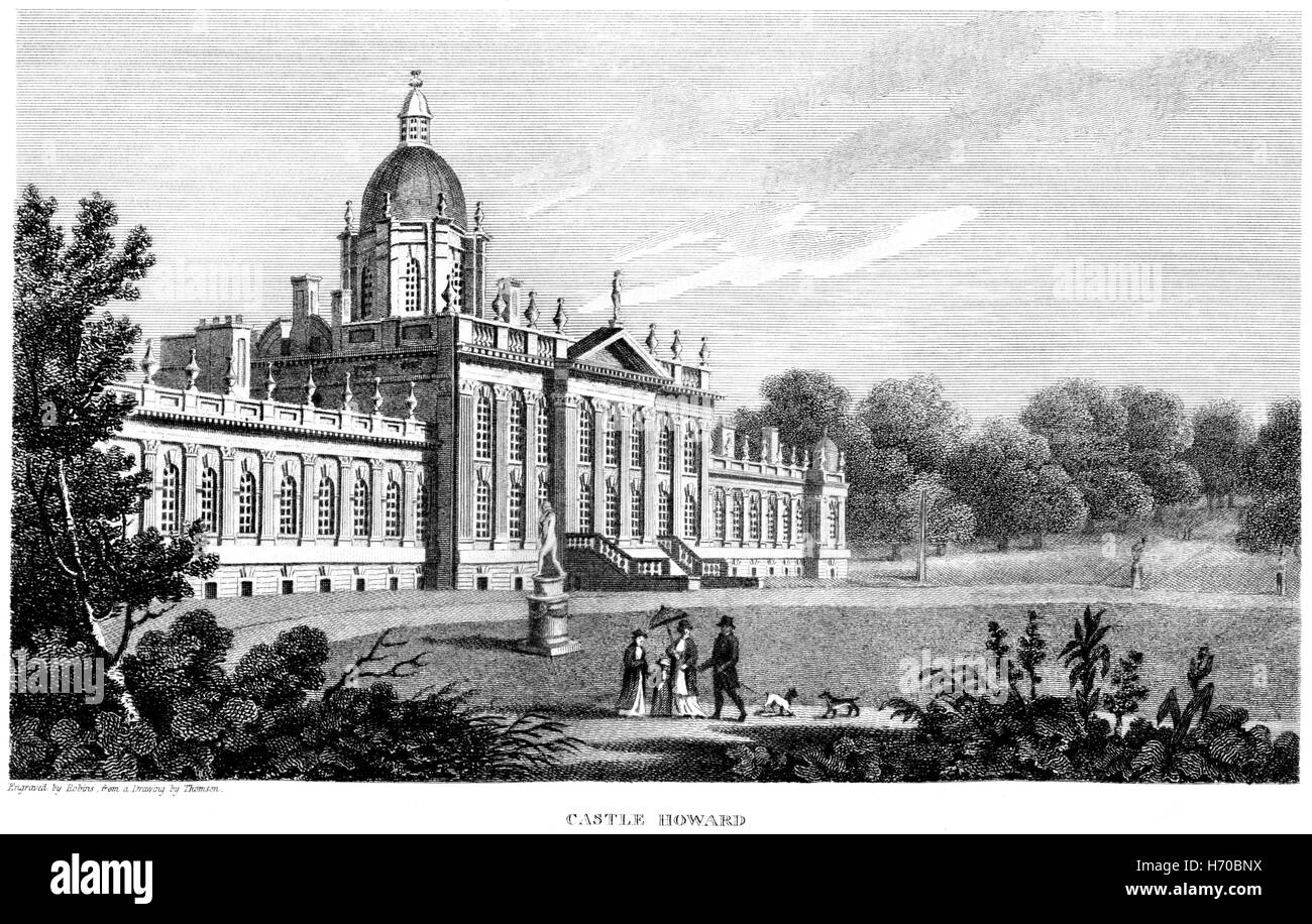 Eine Gravur des Castle Howard, gescannt Yorkshire mit hoher Auflösung aus einem Buch, gedruckt im Jahre 1812. Kostenlos copyright geglaubt. Stockfoto