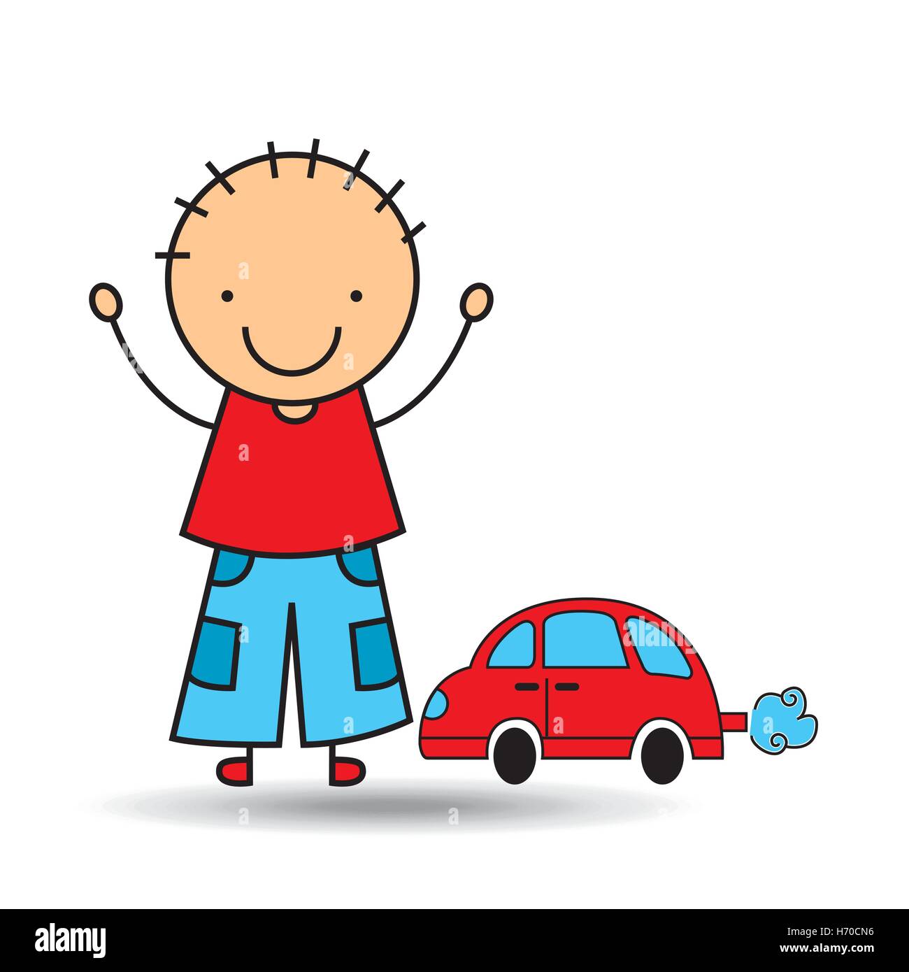 Cartoon Junge glücklich Auto Spielzeug Vektor Illustration Eps 10 Stock Vektor