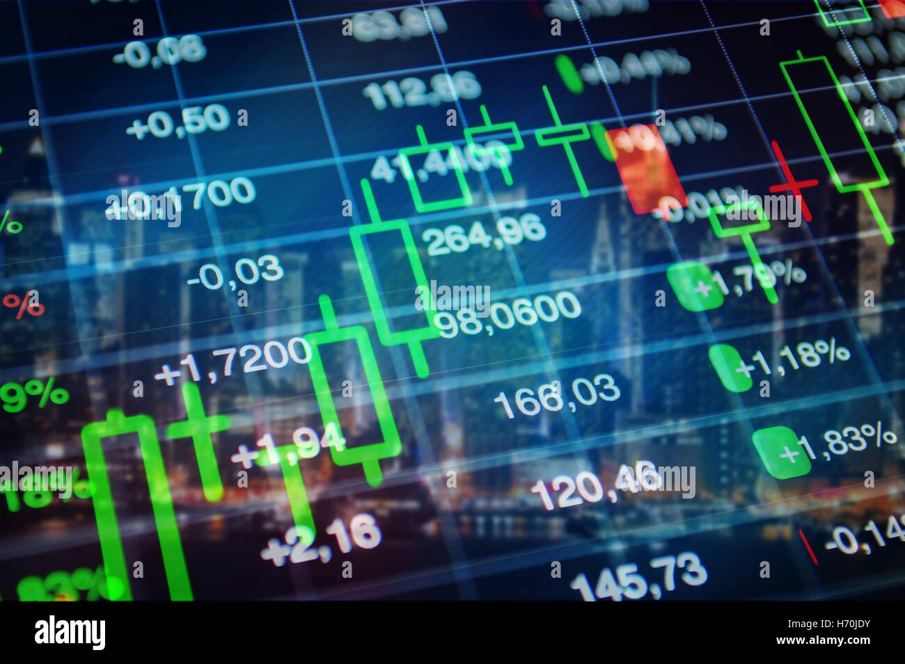 Börse Chart an blauen Hintergrund. Börse, Finanzen, Forex, Wirtschaft Hintergrund. Stockfoto