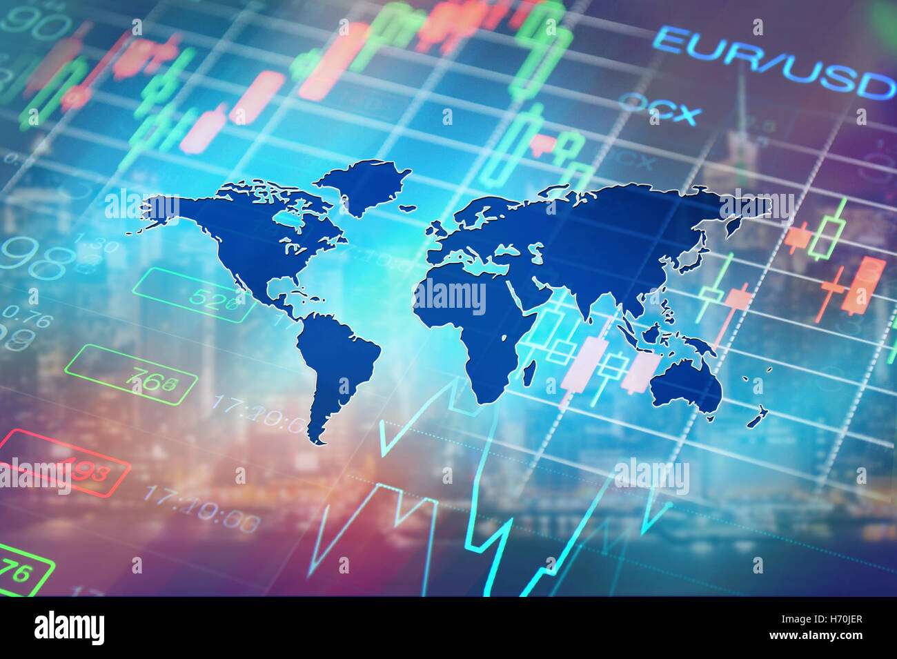 Globale Wirtschaft, Finanzen, Forex, Finanzmärkte Nachrichten Hintergrund Stockfoto