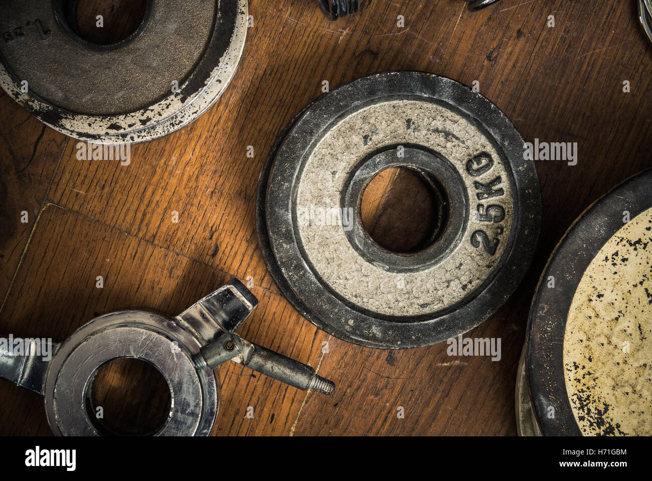 Vintage Gym Hantel Gewichte Stockfoto