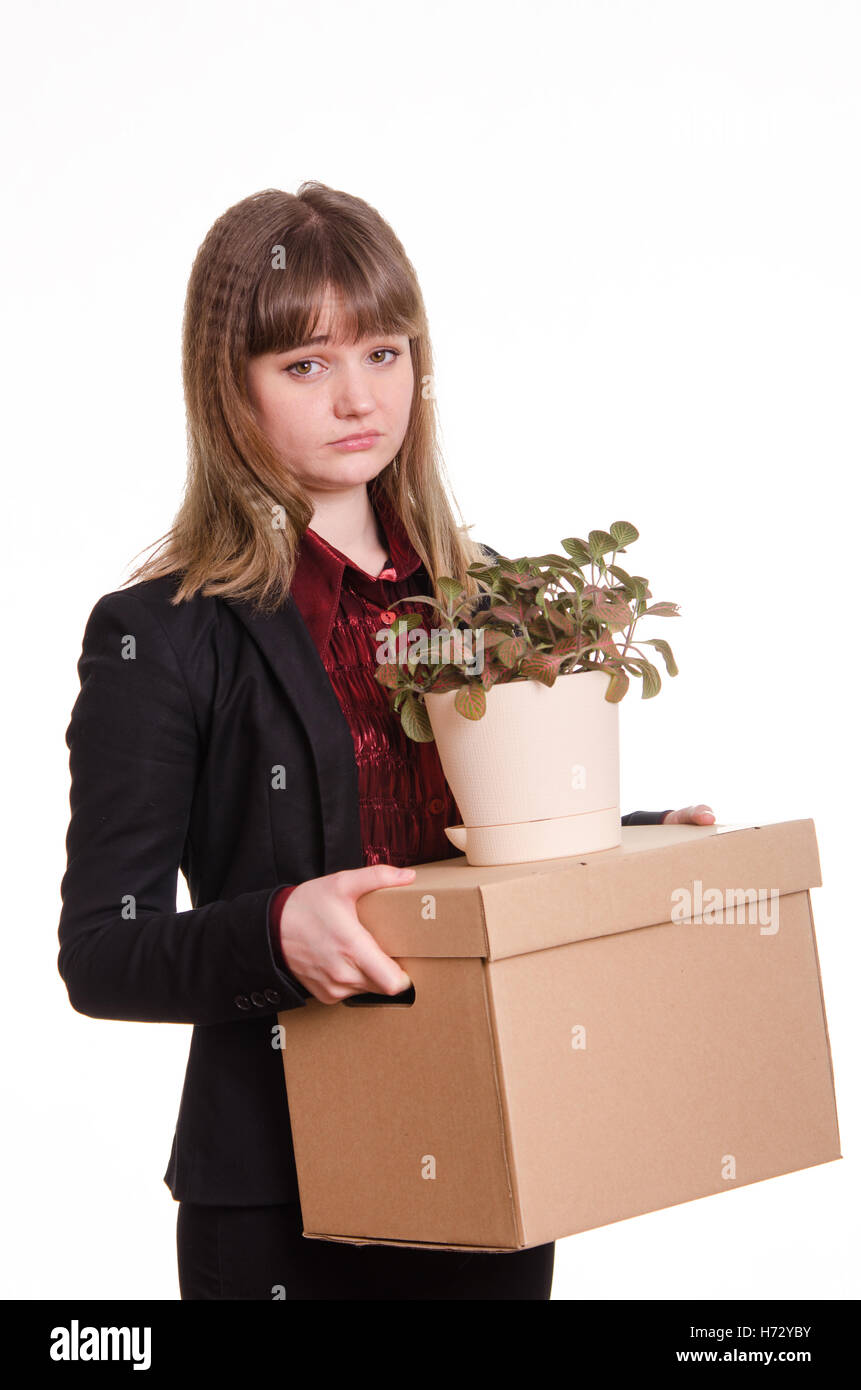 Büro Karriere Job Blume Pflanze Porträt traurig Entlassung Frust Ruhestand Trauer Trauer Trauer arbeiten Fabrik, Führer Stockfoto
