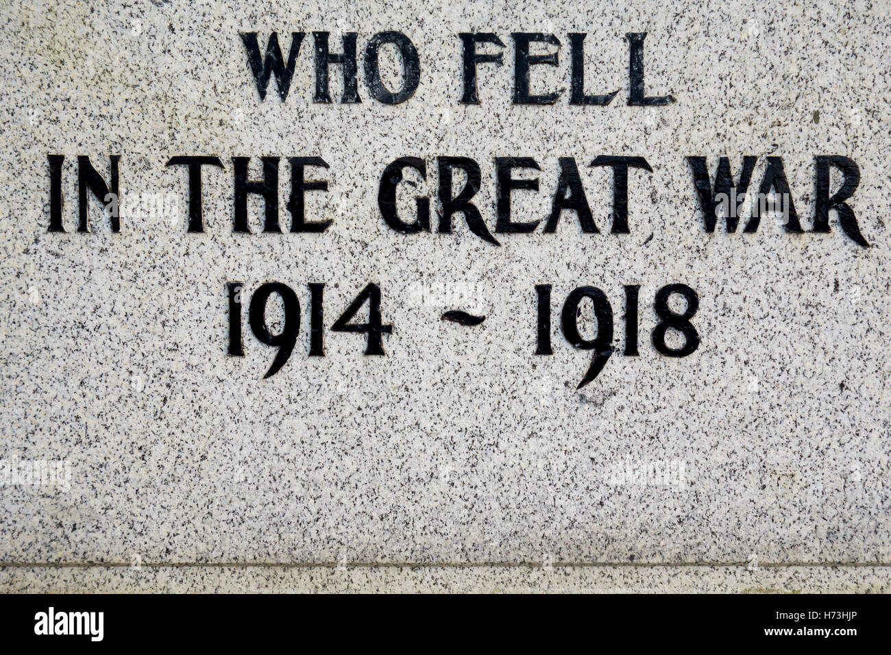 1. Weltkrieg Inschrift auf UK Kriegerdenkmal. Stockfoto