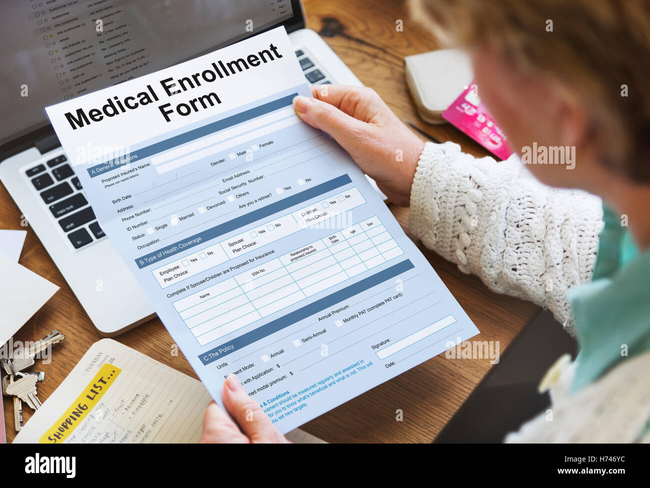 Medizinische Registrierungs Formular Dokument Medicare Konzept Stockfoto