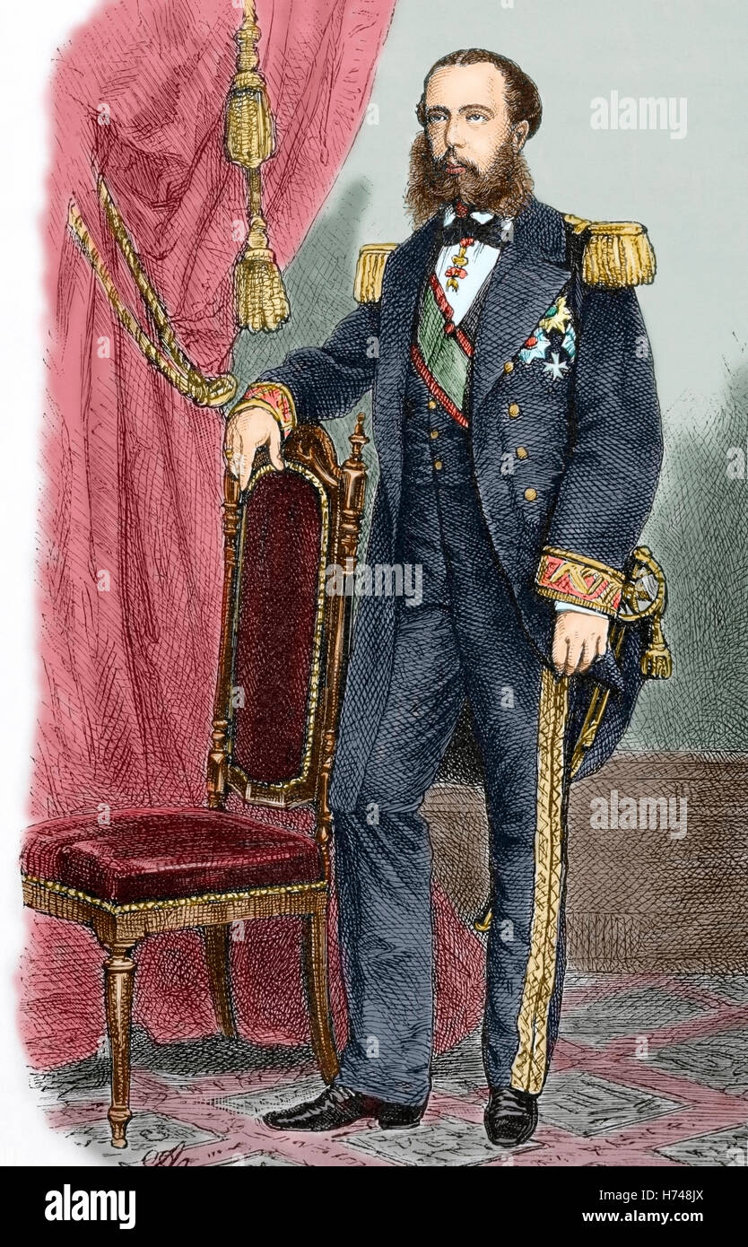 Maximilian ich (1832-1867). Kaiser von Mexiko. Zweiten mexikanischen Reiches. Haus Habsburg-Lothringen durch Geburt und Iturbide durch Adoption. Porträt. Gravur in "Historia Universal", 1885. Farbige. Stockfoto