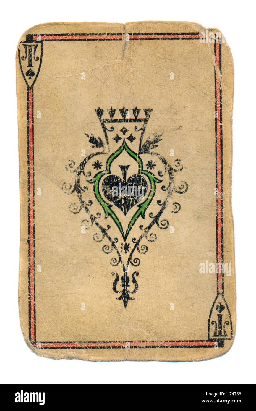 alte Zahlung Karte Pik-As ornamentalen Hintergrund isoliert auf weiss Stockfoto