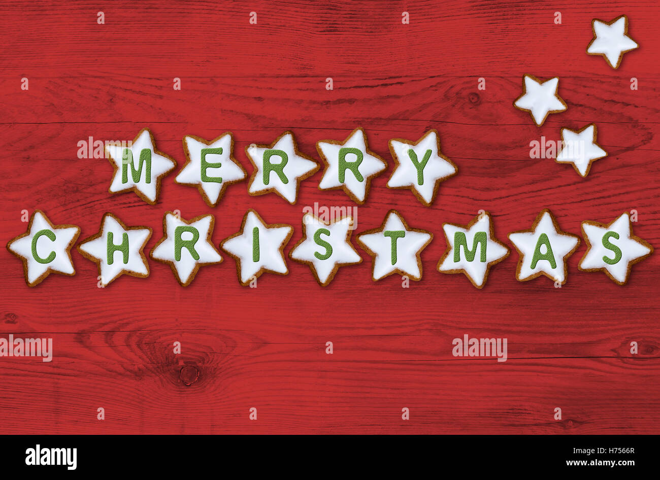 Zimt-Sterne Karte Frohe Weihnachten-Konzept. Stockfoto