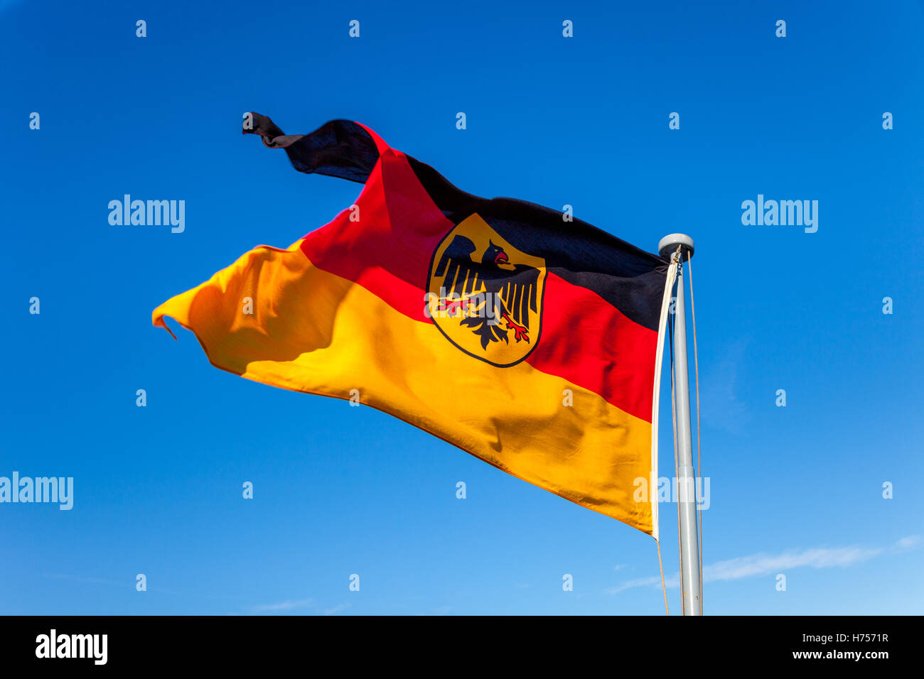 beschädigte Deutschlandfahne mit Bundesadler, Symbolbild für