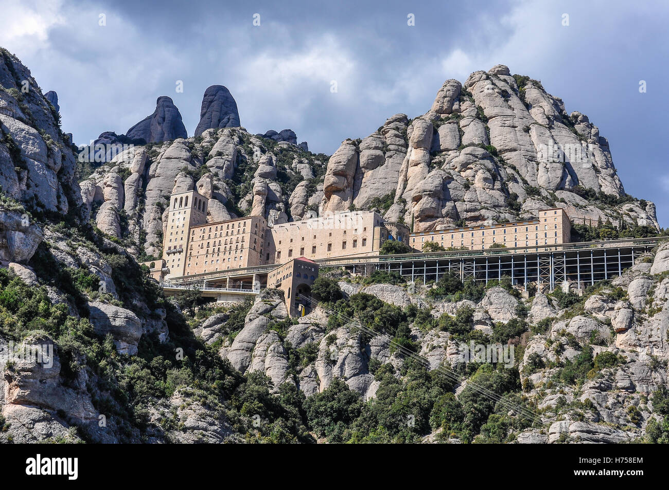 Blick auf das Kloster von Montserrat in Katalonien, Spanien Stockfoto