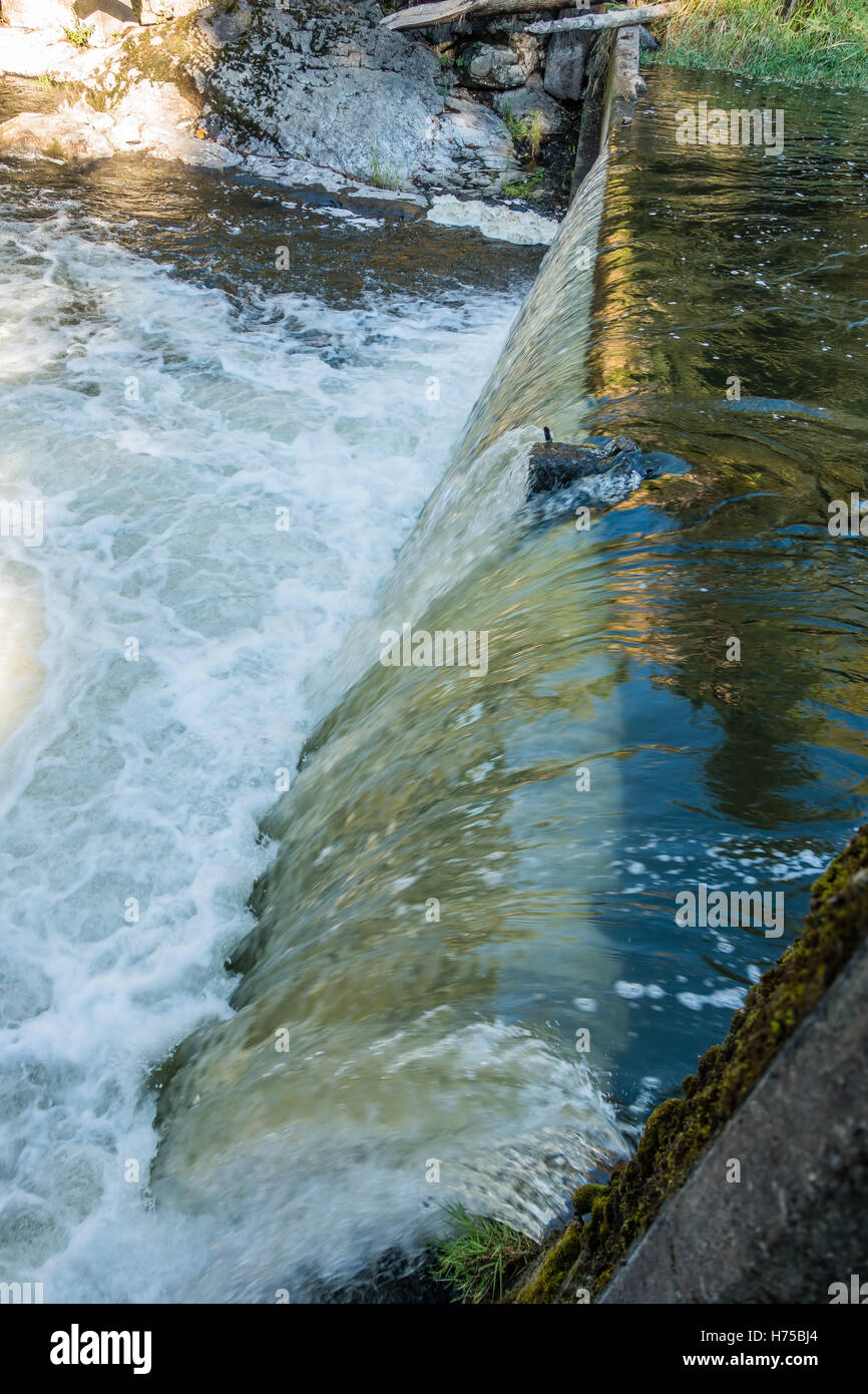 Fließendes Wasser bei Tumwater Wasserfällen schafft einen glänzende Vorhang. Stockfoto