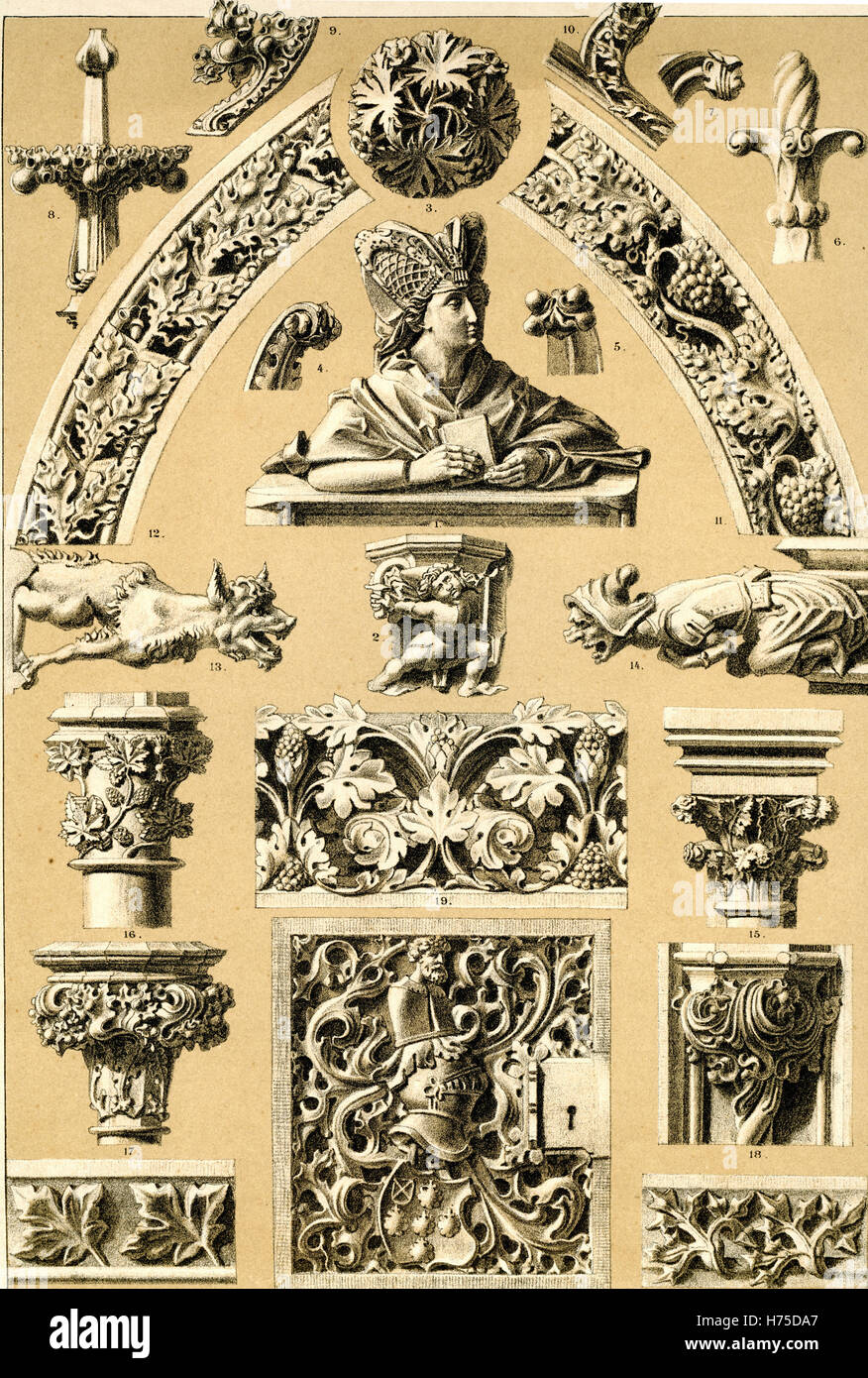 Ornamentenschatz 1887 Malerei und Skulptur: Gothic Stockfoto
