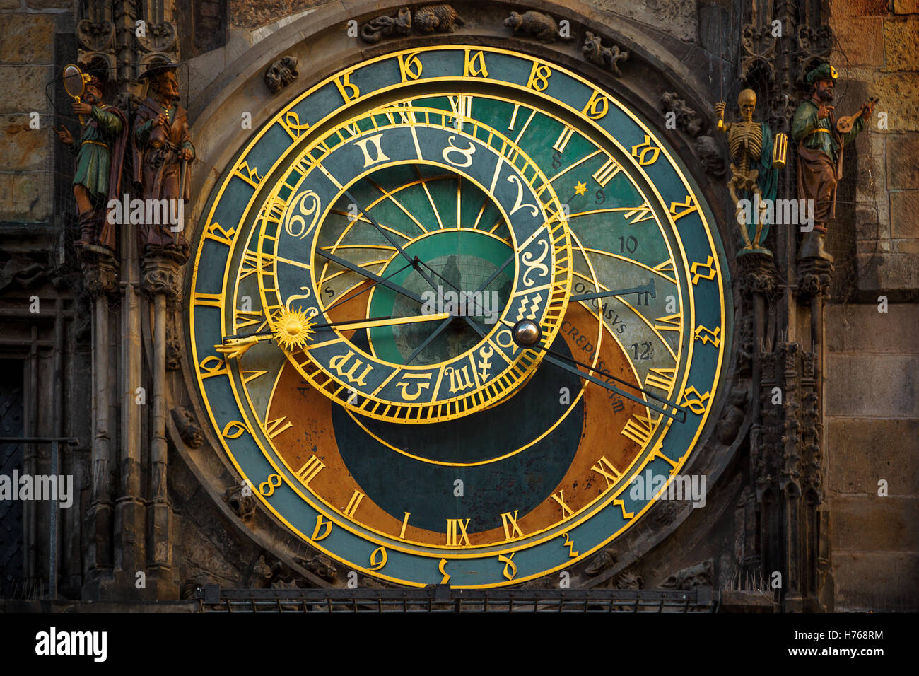 Nahaufnahme von Sternzeichen-Ring an der astronomischen Uhr, Prag, Tschechische Republik Stockfoto
