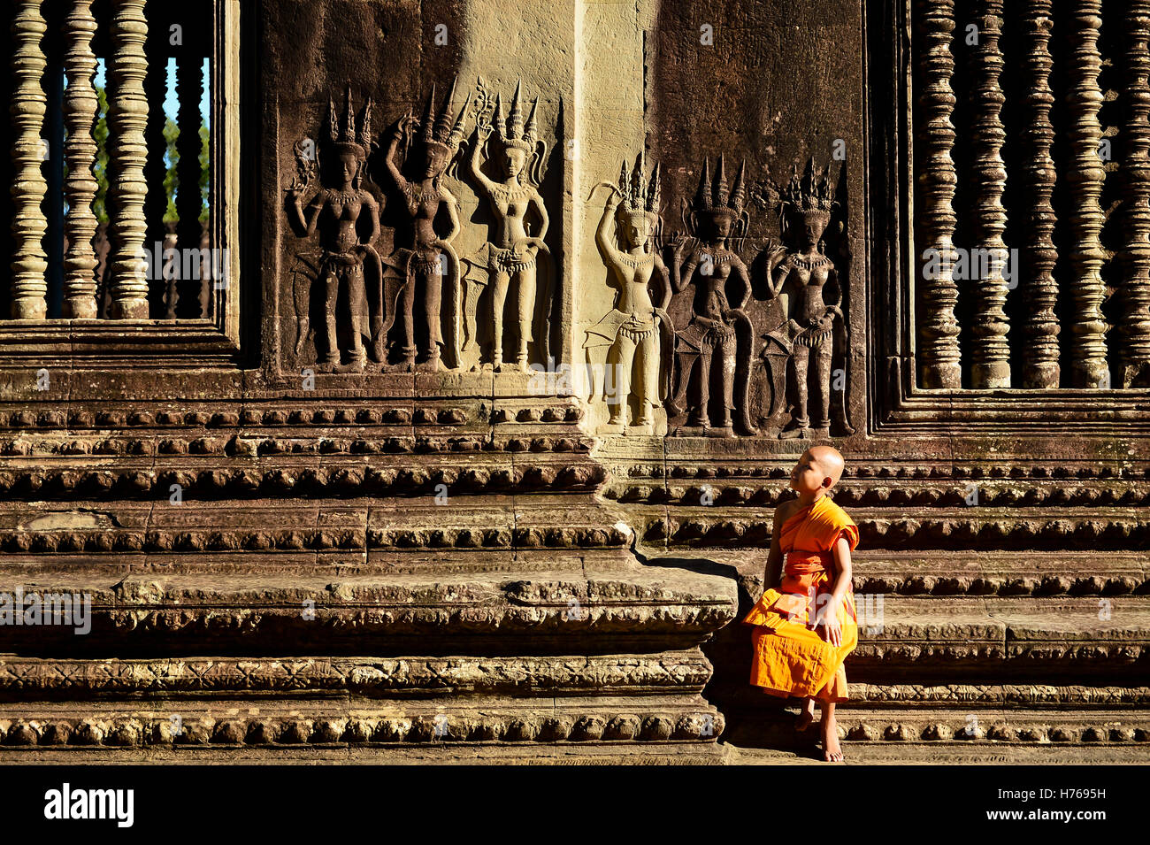 Mönch in Angkor Wat, Siem Reap, Kambodscha Stockfoto