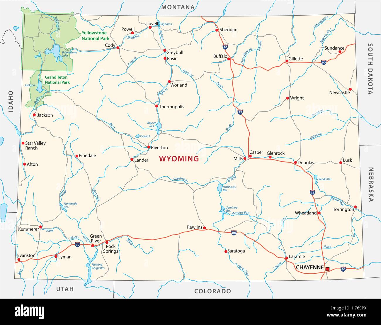 Wyoming Map With Towns Wyoming Map -Fotos Und -Bildmaterial In Hoher Auflösung – Alamy