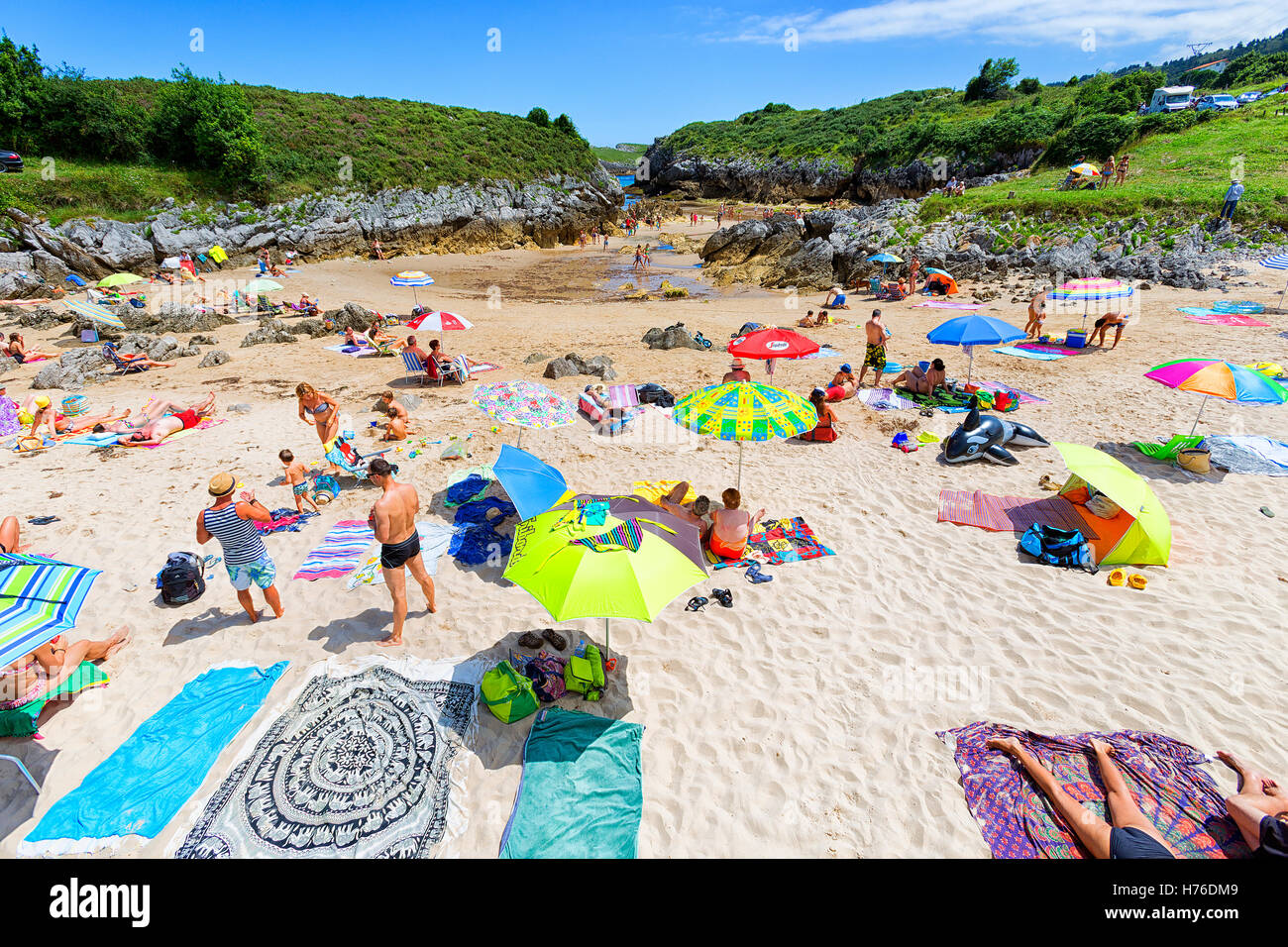 Playa de Buelna Strand, Llanes, Asturien, Spanien, Europa Stockfoto