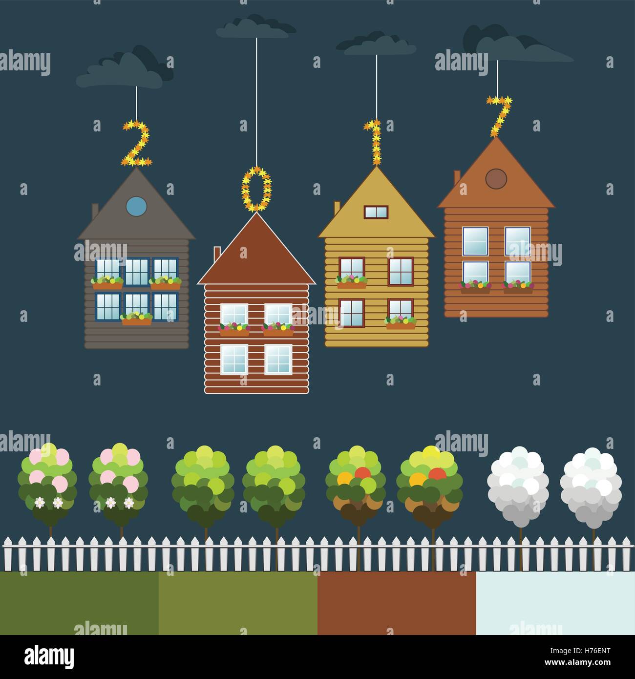 Bunte Eco Häuser, Immobilien, Weihnachtsgeschenke Stock Vektor