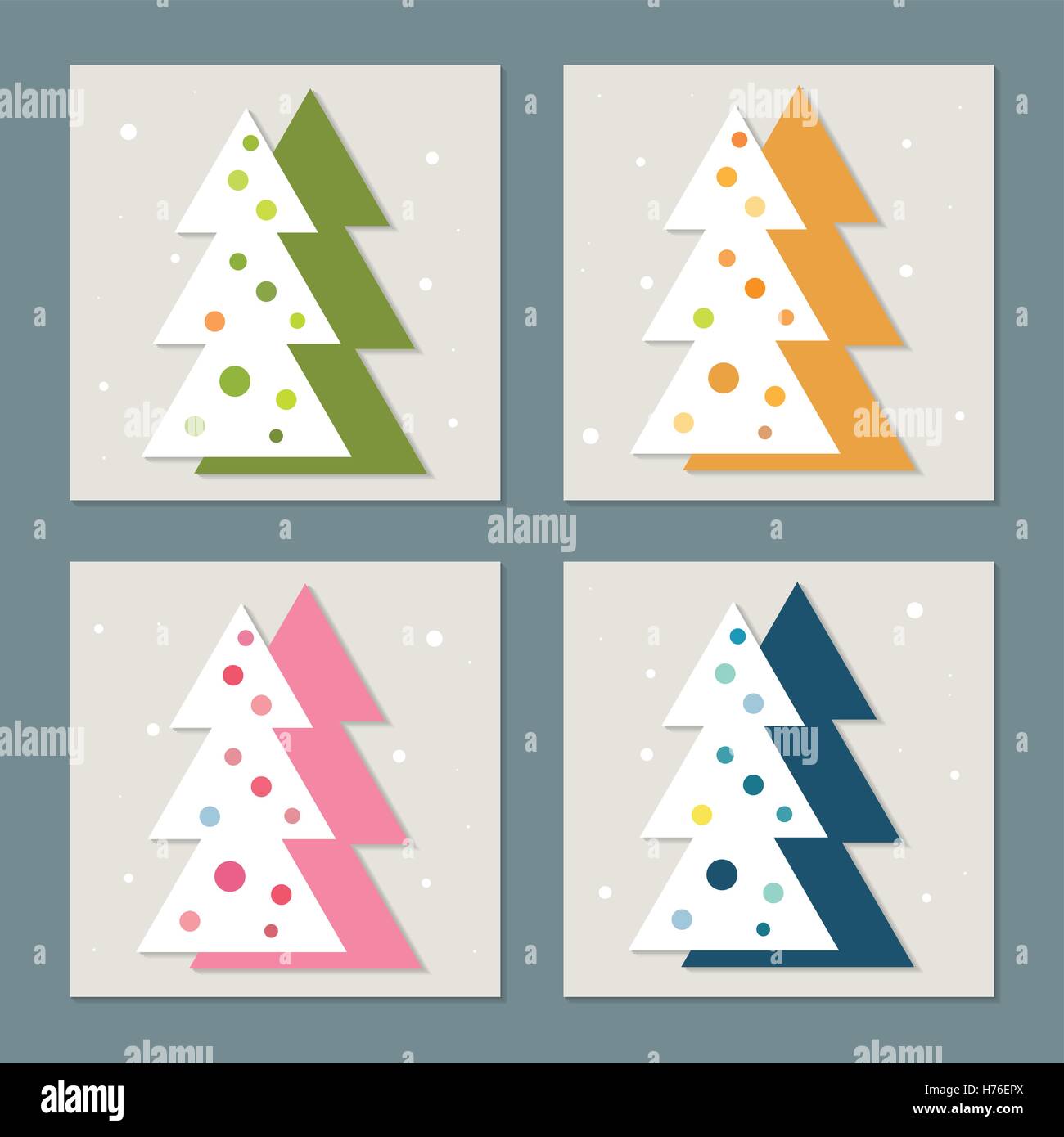 Bunte Weihnachtsbäume mit Schneeflocken Stock Vektor