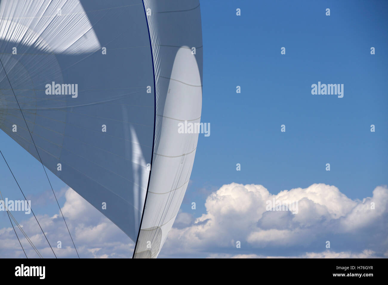 Segeln Sie, Detail und Spinnaker klassische Rennyacht Stockfoto