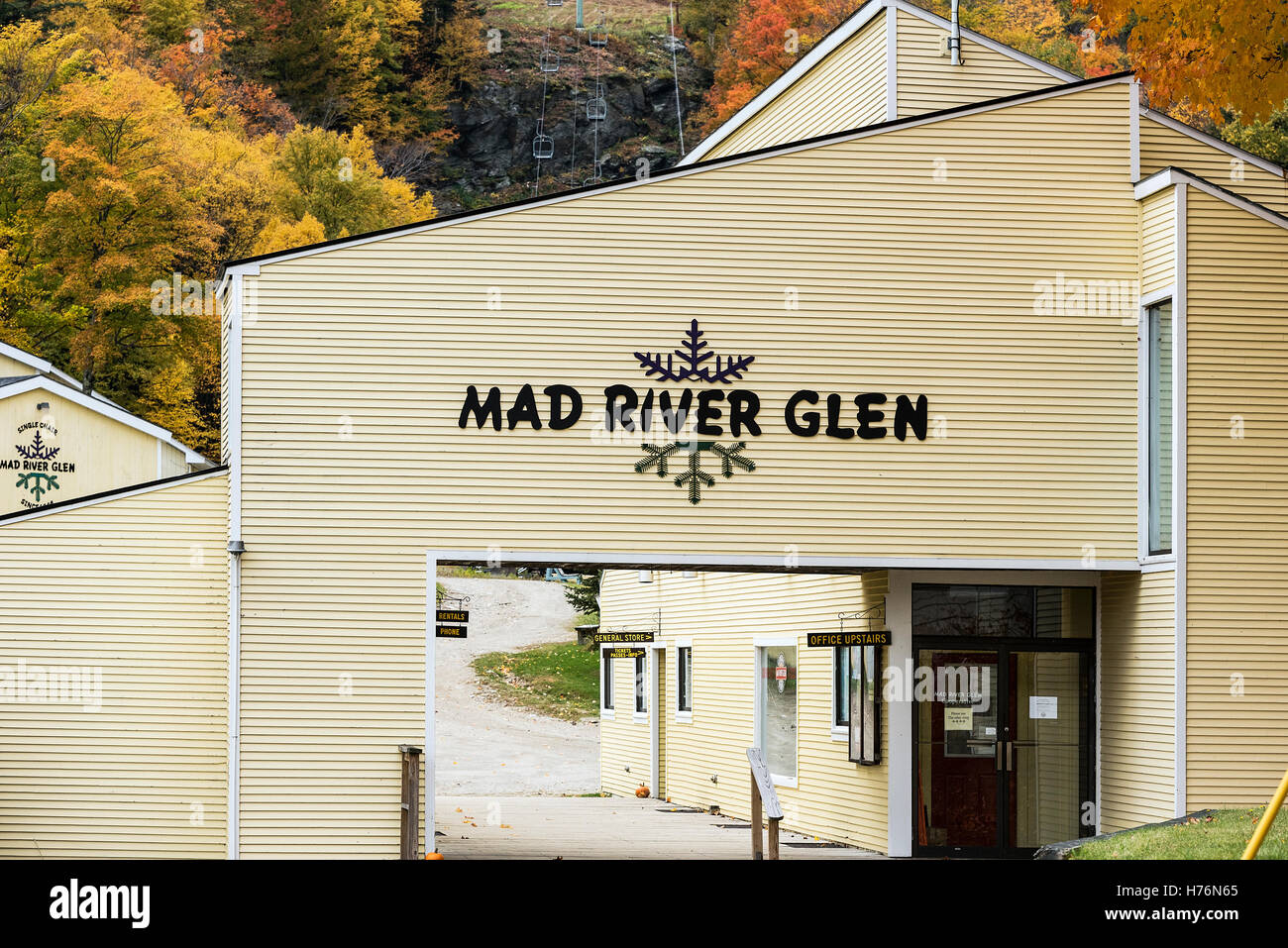 Mad River Glen Ski Resort im Herbst, Vermont, USA. Stockfoto