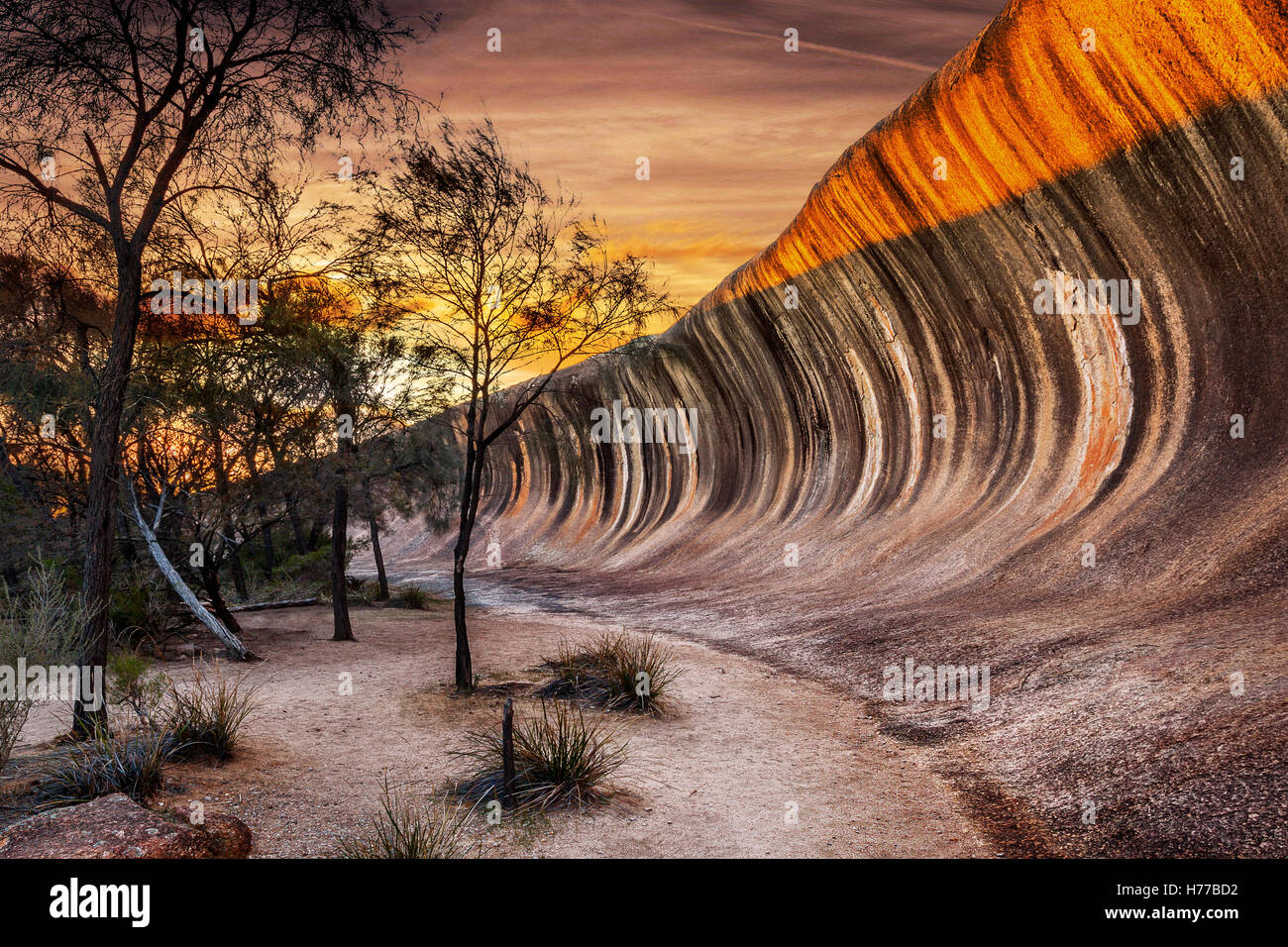 Sonnenaufgang am Wave Rock (Hyden Rock), Hyden, Western Australia, Australia Stockfoto