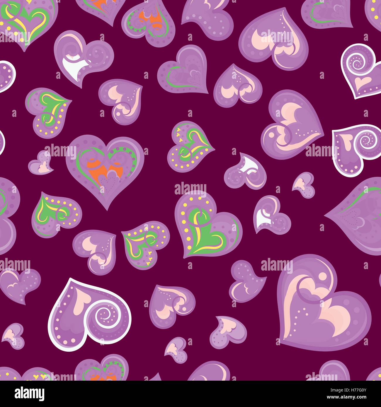 Spaß nahtlose Vintage Liebe Herz Hintergrund in schönen Farben. Ideal für Baby Ankündigung, Valentinstag, Muttertag, Ostern, Hochzeit, Gästebuch, Geschenkpapier, Textilien Stock Vektor