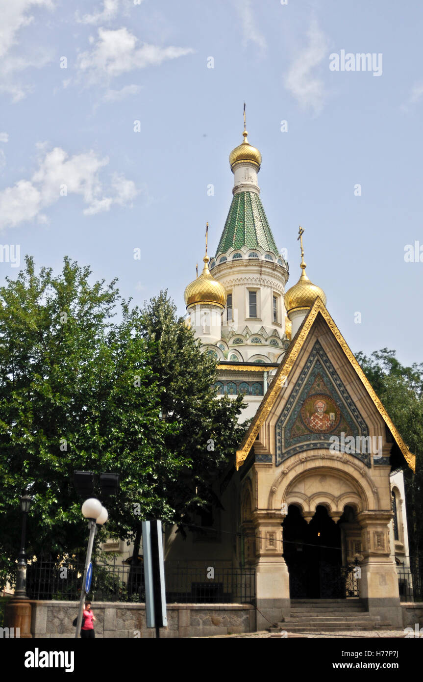 Die russische Kirche - St.-Nikolaus-Kirche der Wunder-Hersteller, eine russisch-orthodoxe Kirche in zentralen Sofia, Bulgarien. Stockfoto