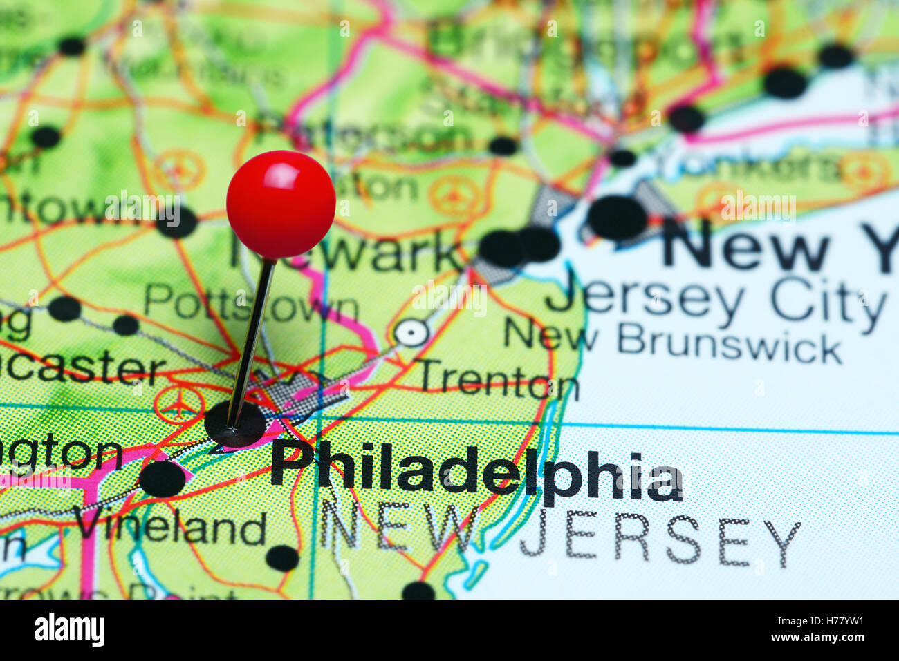 Philadelphia Fixiert Auf Einer Karte Von Pennsylvania USA Philadelphia Fixiert Auf Einer Karte Von Pennsylvania Usa H77yw1 