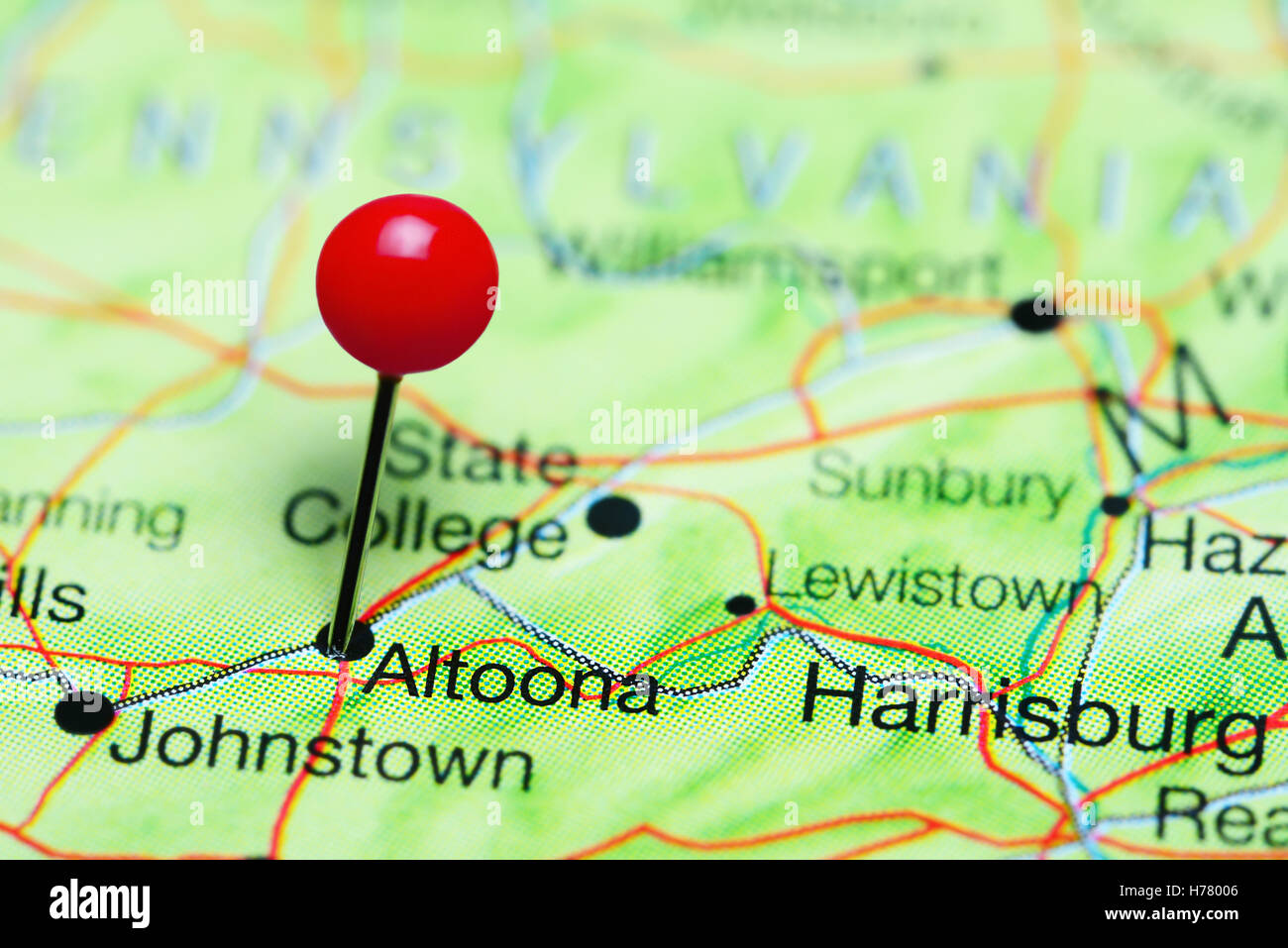 Altoona, fixiert auf einer Karte von Pennsylvania, USA Stockfoto