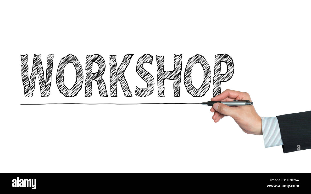 Werkstatt von hand geschrieben, Handschrift auf transparente Board, Foto Stockfoto