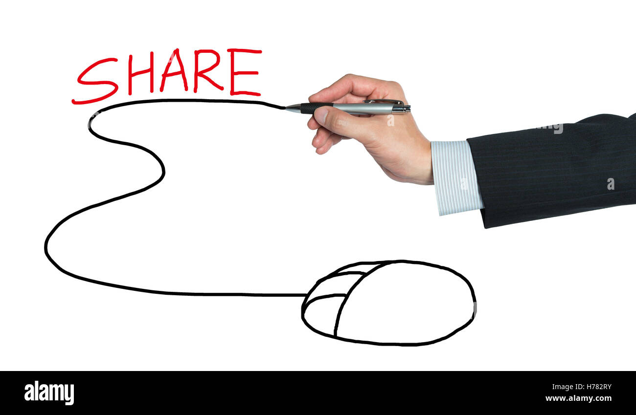 Wörter-Anteil und eine Maus von hand gezeichnet, isolierten weißen Hintergrund Stockfoto