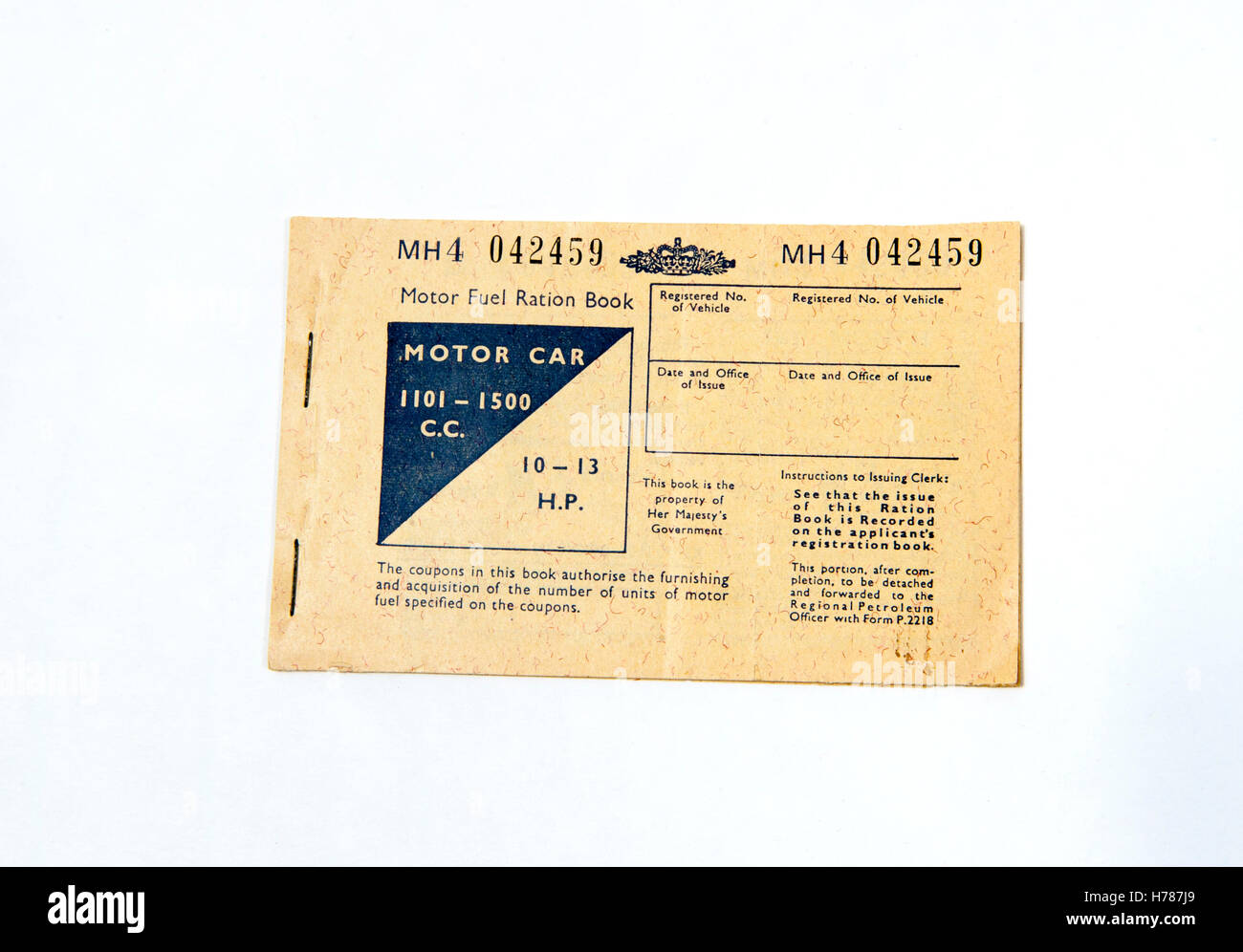 Motor Kraftstoff Ration Buch - UK 1949 Stockfoto