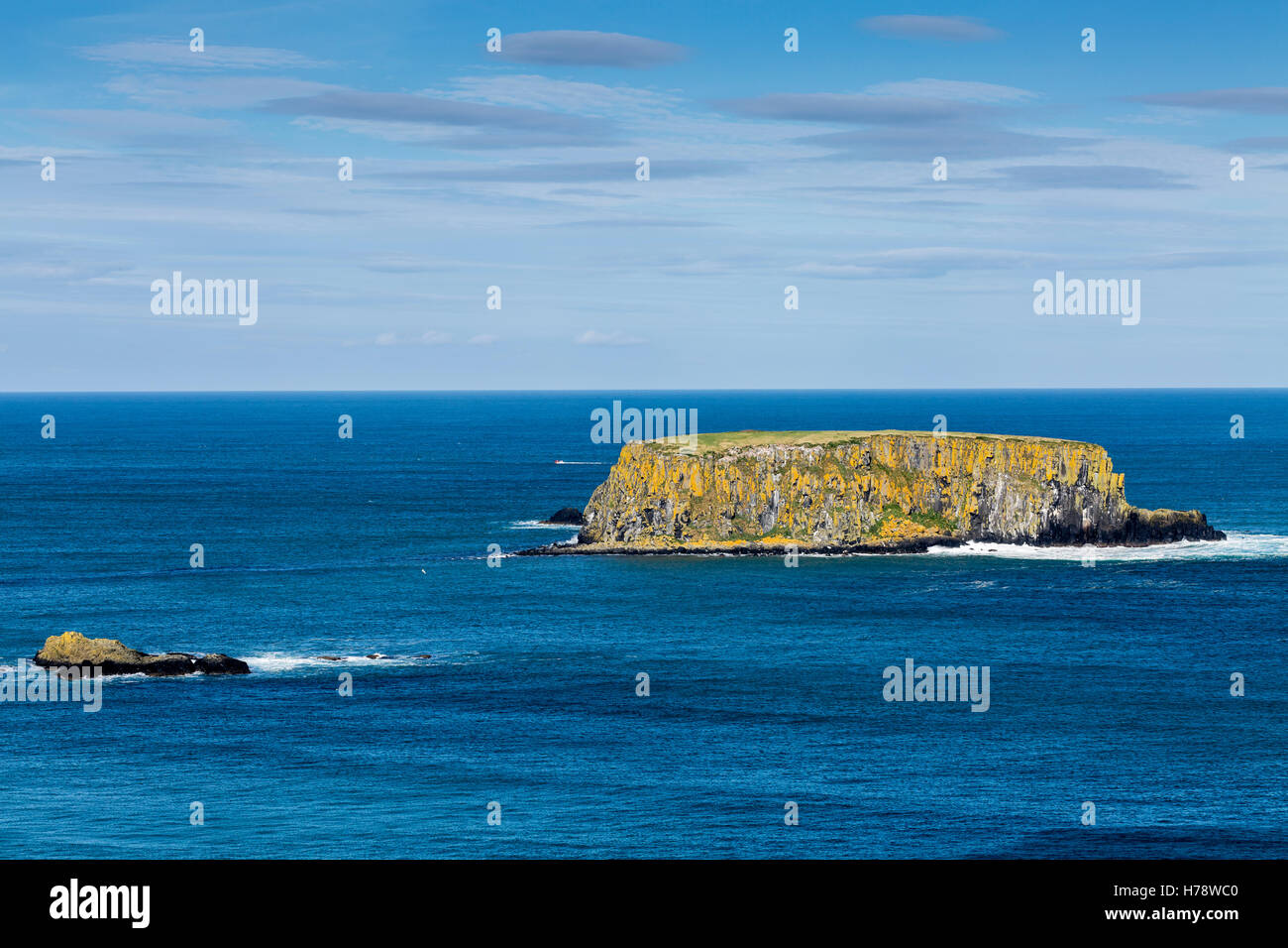 Basaltfelsen vor der Küste von North Antrim von Carrick ein Rede, Irland. Stockfoto