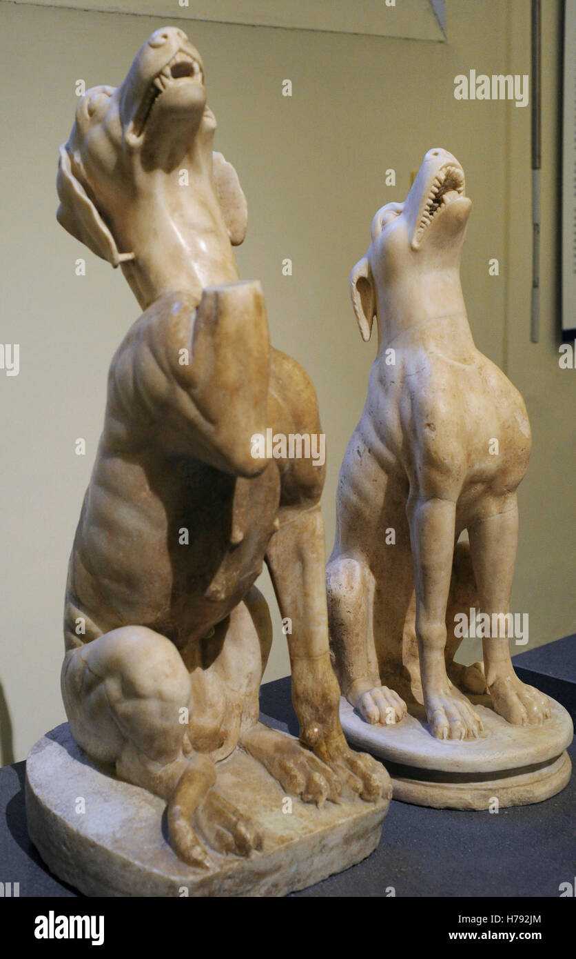 Römischen Reiches. Kläffenden Hunde. Marmor. Kaiserzeit. Nationales Archäologisches Museum, Naples. Italien. Stockfoto