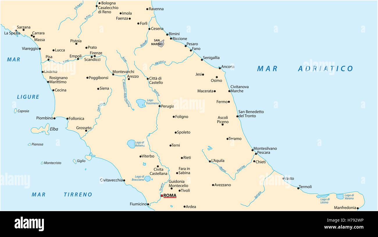 Einfache Gliederung Vektorkarte von Mittelitalien Stock Vektor