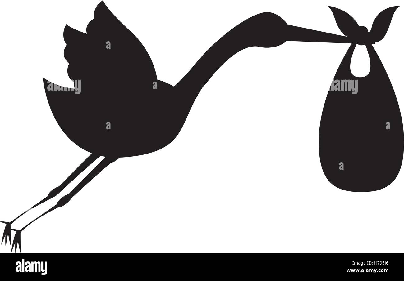 Silhouette Der Storch Halt Eine Baby Korb Symbol Auf Weissem Hintergrund Vektor Illustration Stock Vektorgrafik Alamy