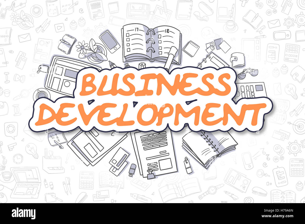 Business Development - Doodle Orange Wort. Business-Konzept. Stockfoto