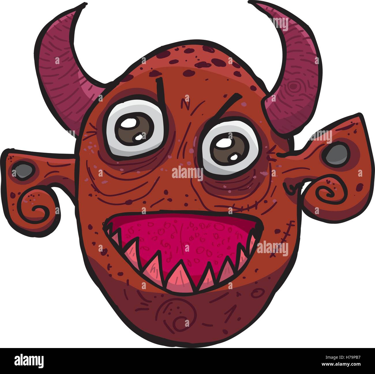 Teufel / Dämonen Kopf. Hand gezeichnet Vektor-Illustration / Clipart. Isoliert auf weiss, gebrauchsfertig Stock Vektor