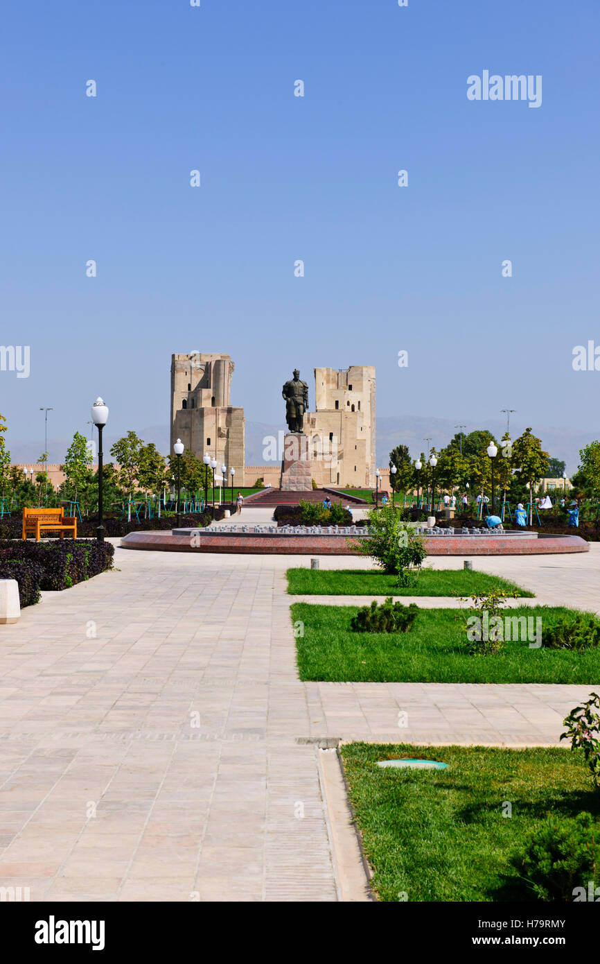 Shakhirisabz, weißen Palast bleibt, Brunnen, Gärten, Künstler Eindrücke über Samakand auf M39 Süd, Usbekistan, Zentralasien Stockfoto