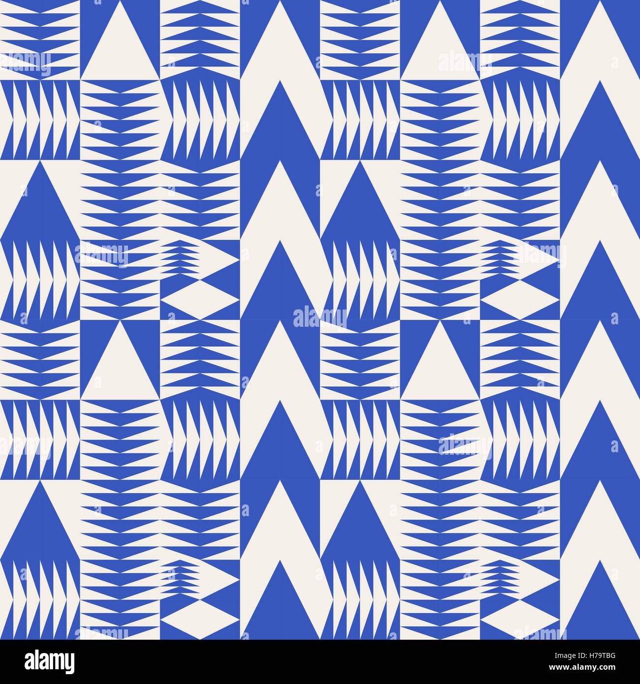 Nahtlose blau abstrakt geometrische unregelmäßige Dreieck Vektorpfeile Fliesen Muster Stock Vektor