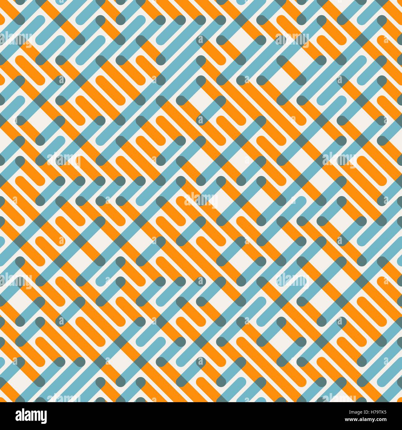 Vektor nahtlose Blau Orange sich kreuzenden Linien Gittermuster Labyrinth Stock Vektor