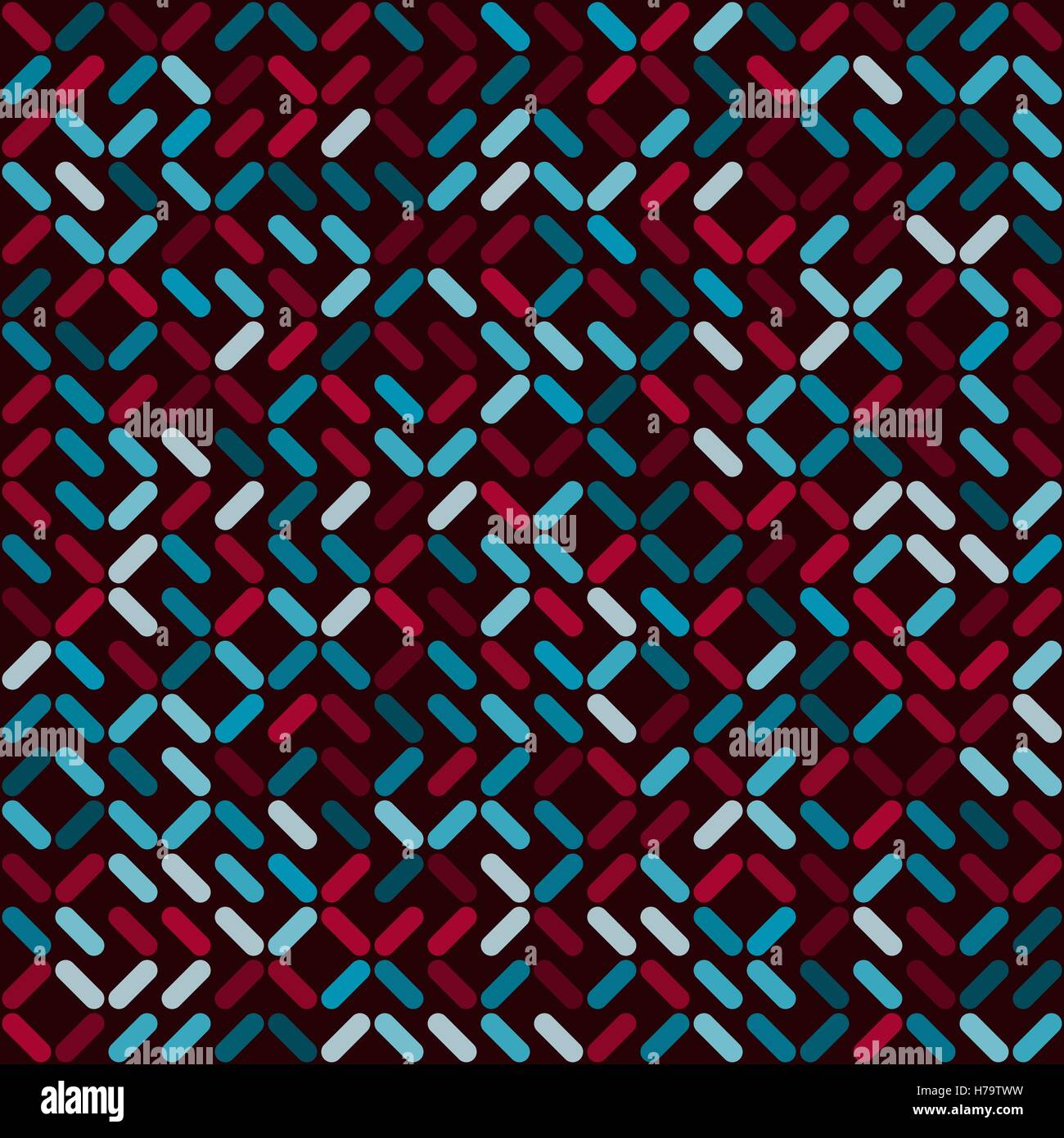 Vektor-nahtlose abgerundete Rechtecke geometrische zufällige Position und Farbe Quadrat-Muster in rot und blau Stock Vektor
