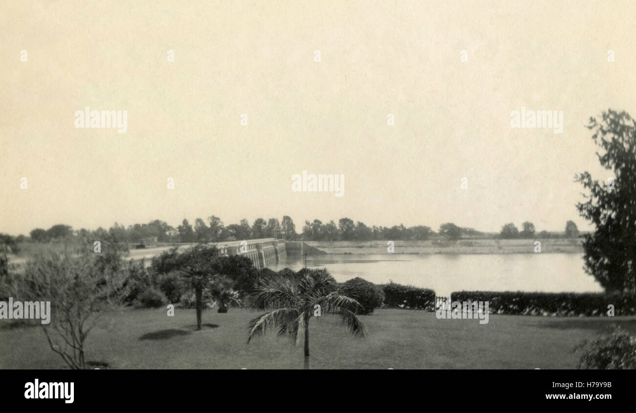 Staudamm am Fluss Nil bei Assiut, Ägypten Stockfoto