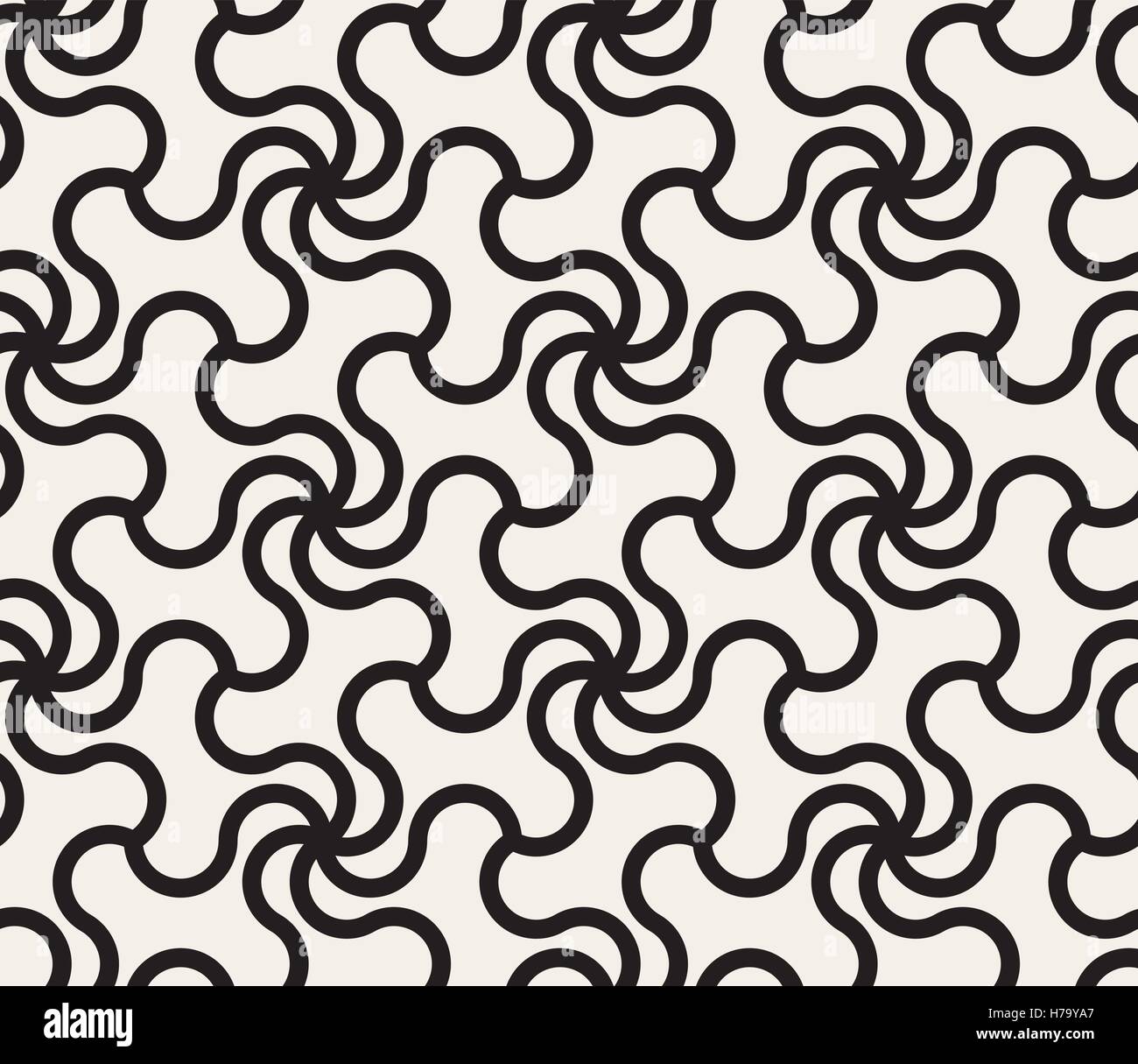 Nahtlose schwarz-weiß Spirale Linie Hexagonal Vektormuster Stock Vektor