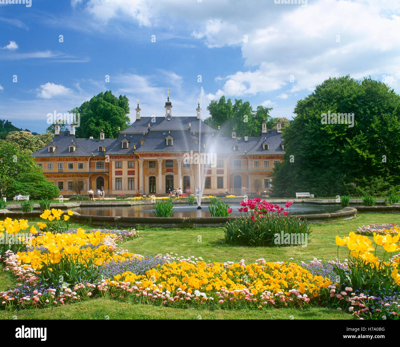 Pillnitz Castle Gardens in der Nähe von Dresden, Sachsen, Deutschland Stockfoto