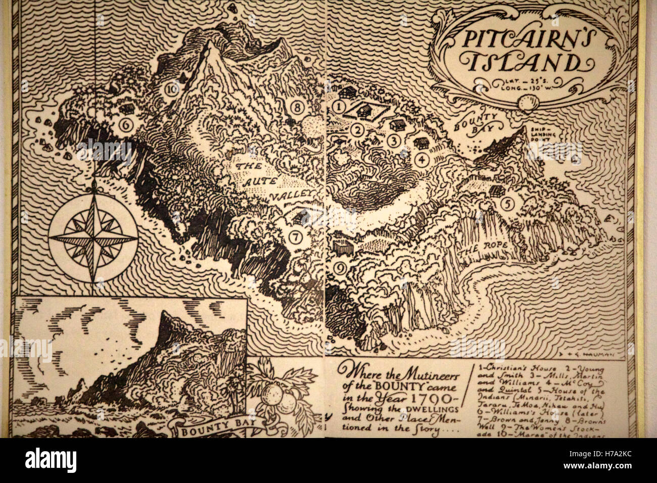 Pitcairn, Söhne von Meuterern! -14/06/2012 - Pitcairn / Pitcairn - Karte von Pitcairn Insel - Olivier Goujon / Le Pictorium Stockfoto